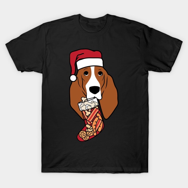 Funny Basset Hound Stocking With Treats Christmas T-Shirt by blacklines